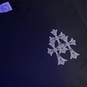 Chrome Hearts Black Short Sleeve Tee with Rhinestone Cross Motif